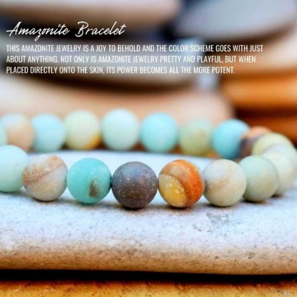 10mm Amazonite Frosted Matte Jasper Stretch Bracelet - Picture 3 of 9